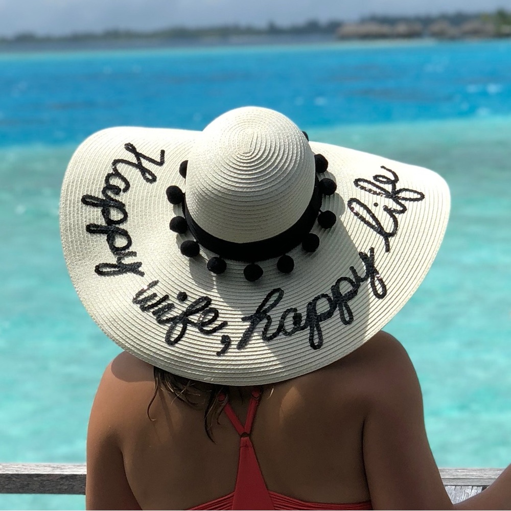 Panmilli Custom “Happy wife, happy life” Wide Brimmed Sunhat